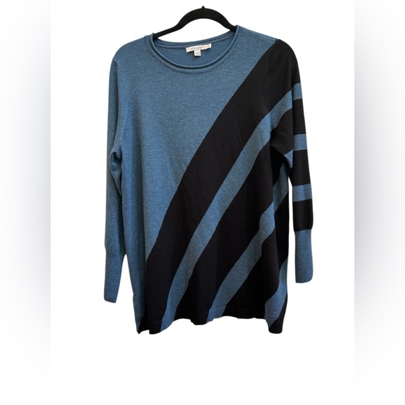 Chico's Sweaters - Chico’s Blue & Black Colorblock Knit Top | Long Sleeve Tunic L